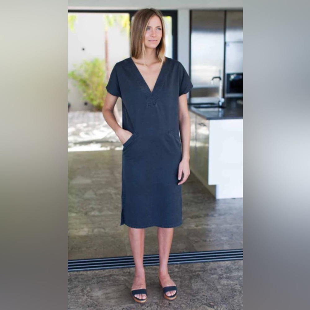 NWOT Emerson Fry V Neck Column Sheath Dress in Washed Slate